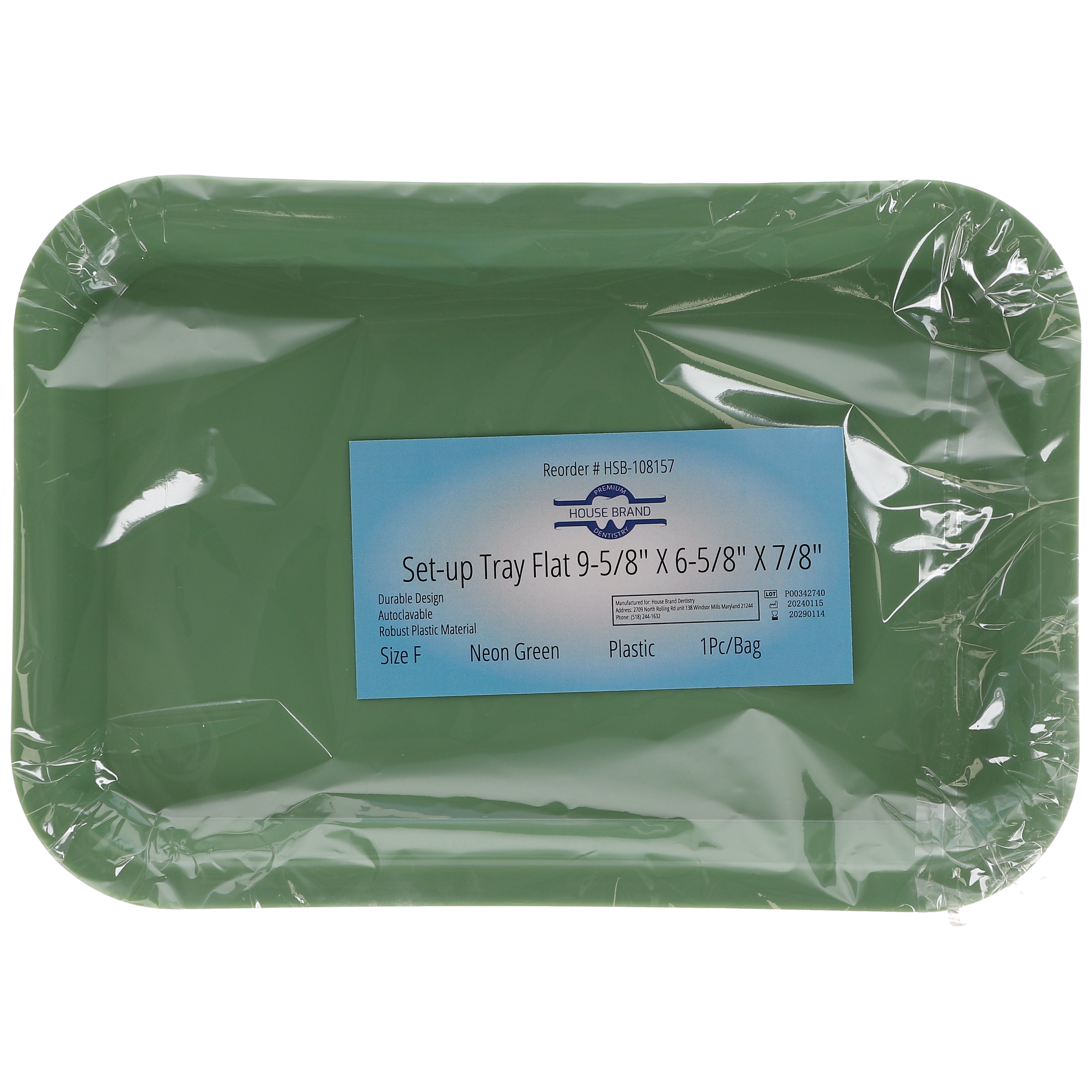 House Brand Dentistry 108157 HSB Set-Up Tray Flat #F Neon Green Plastic 9-5/8 House Brand Dentistry 108157 HSB Set-Up Tray Flat #F Neon Green Plastic 9-5/8